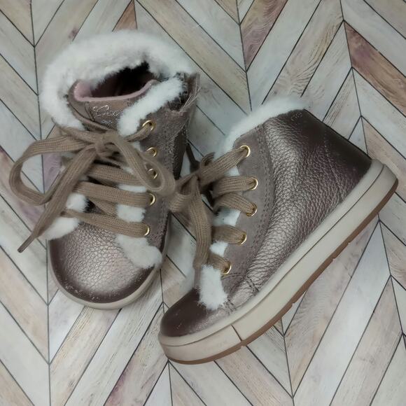 Geox Other - Geox Girls Kids Trottola High Cut Shoes Lace Up Faux Fur Metallic Brown US 7